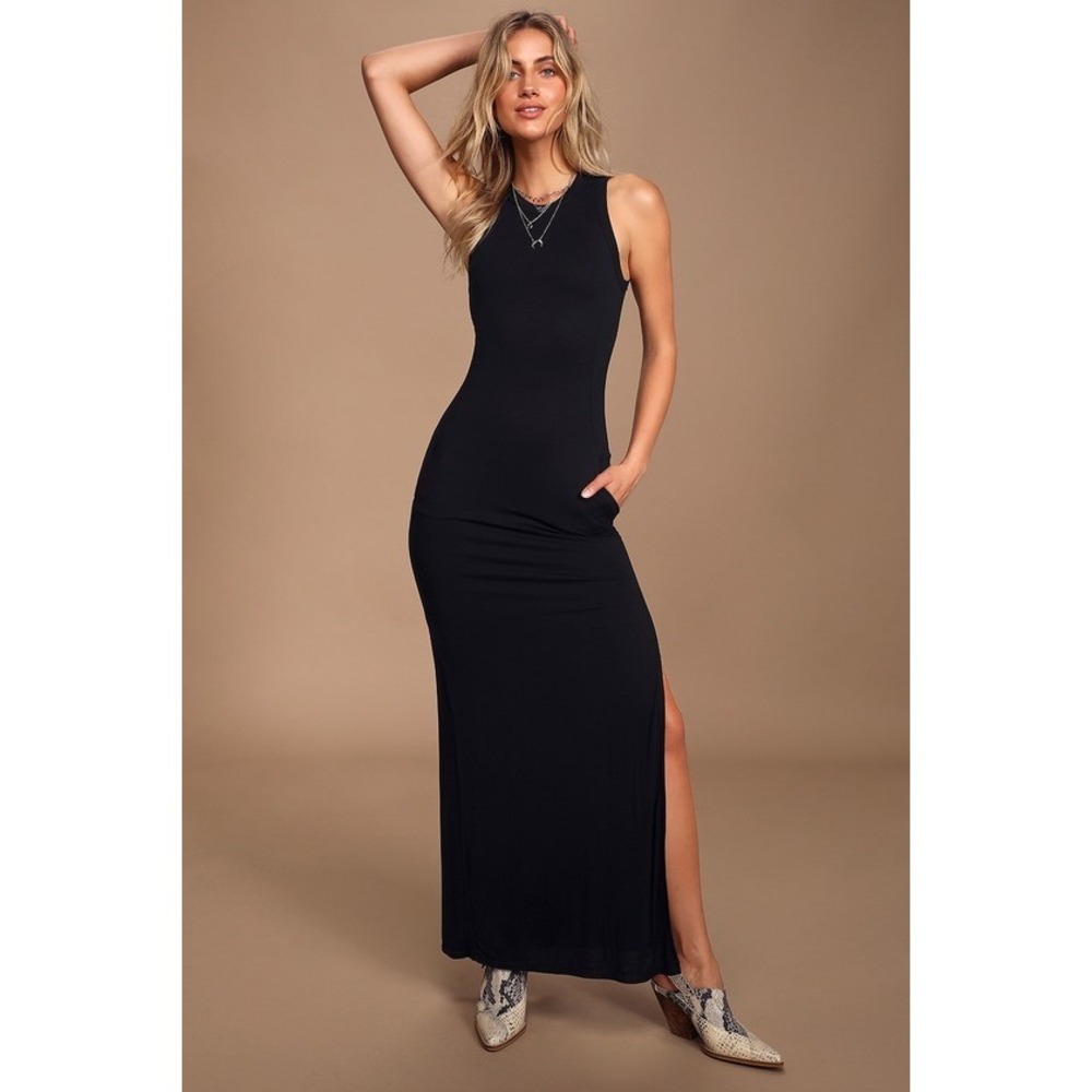 Lulus Shield And Sword Black Sleeveless Maxi Dress With Pockets